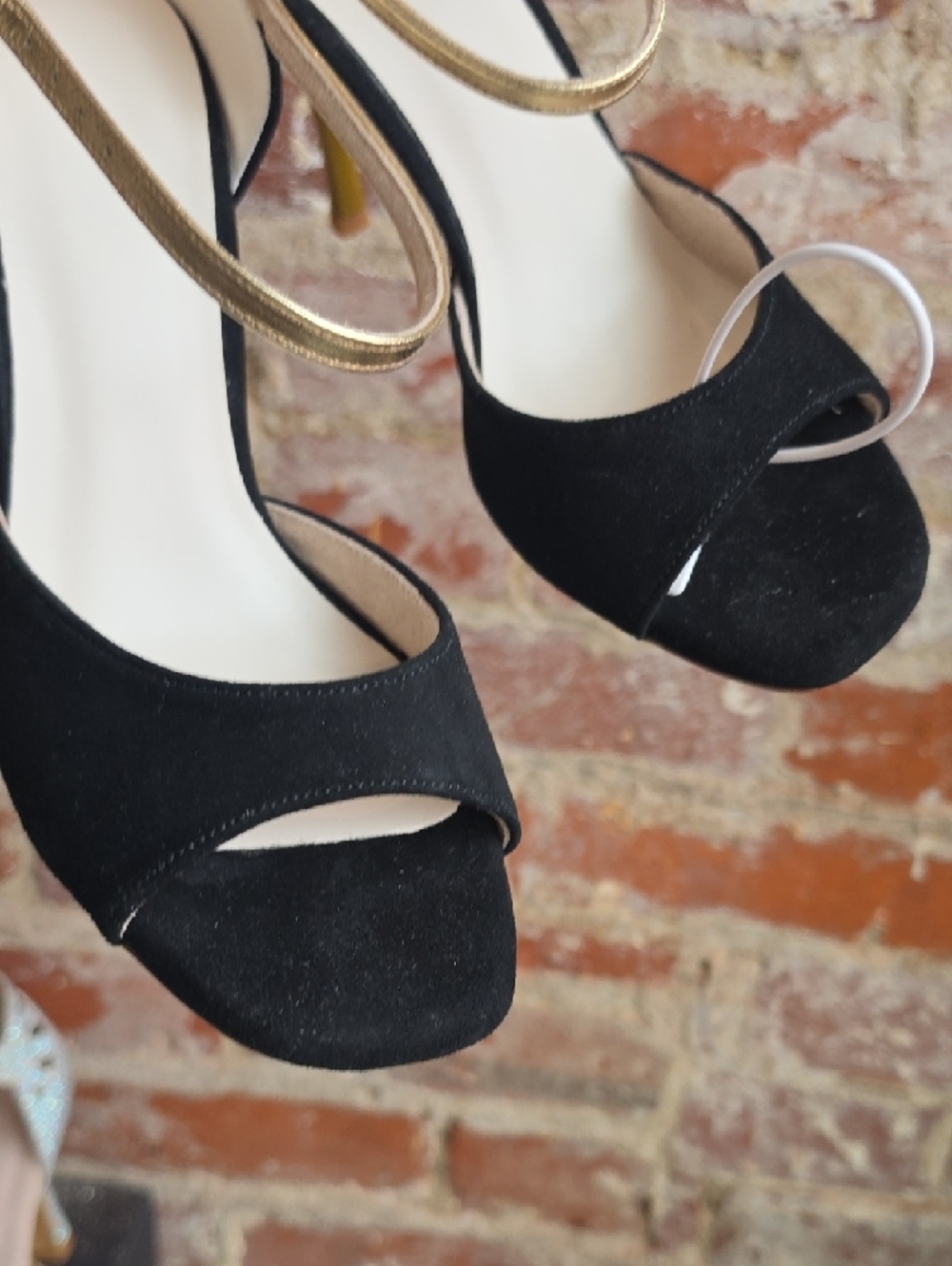 Black and Gold Open-Toe Ankle-Strap Heels - Picture 7 of 8